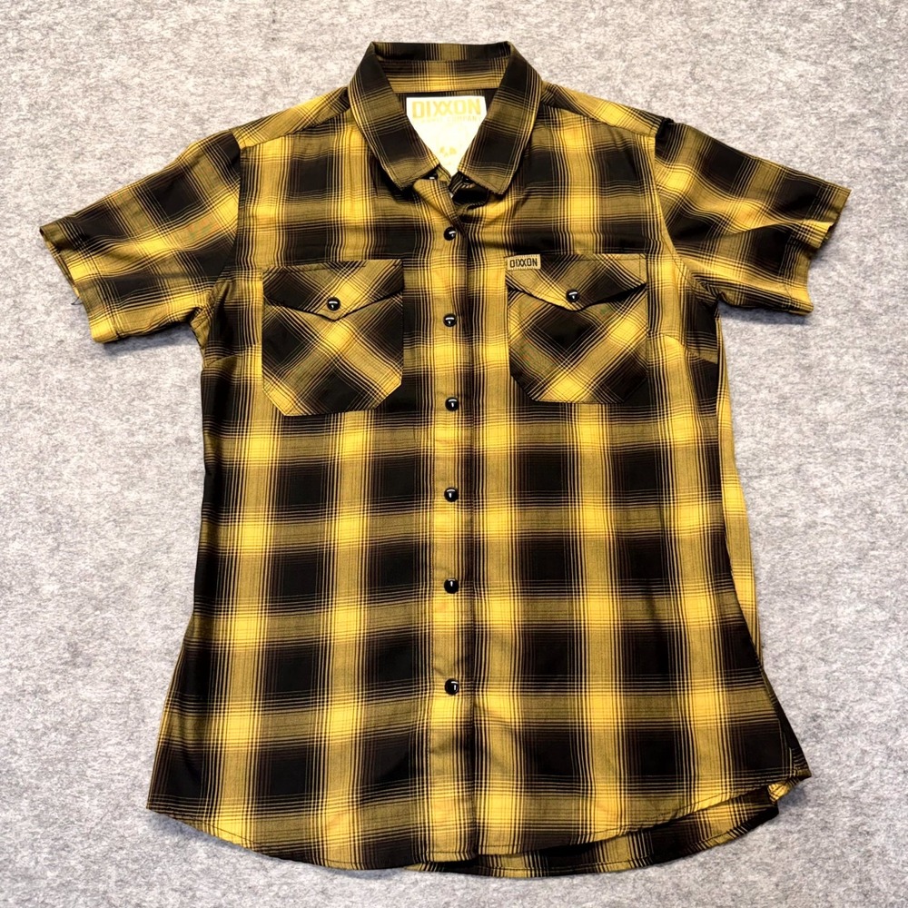 Dixxon Flannel Co Shirt Women M Gold Rush Bamboo Yellow Black Plaid Short Sleeve